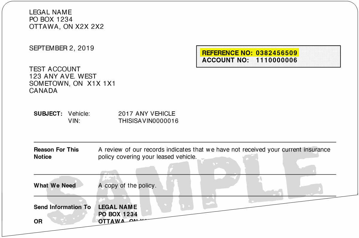 Image of sample insurance letter with reference number highlighted.