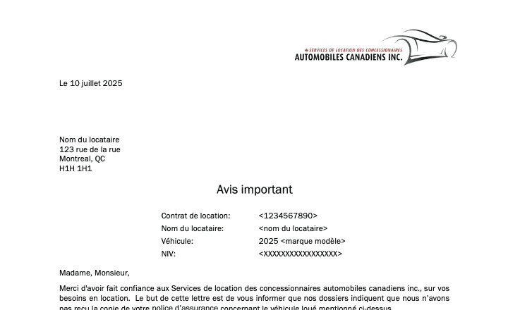 Image d’exemples de lettres d’assurance avec le numéro de référence en surbrillance.